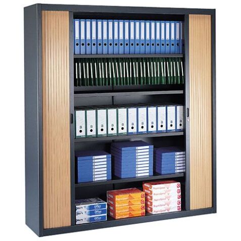 Armoire haute à rideaux démontables décor bois Largeurs spécifiques 200 x 180 cm corps anthracite