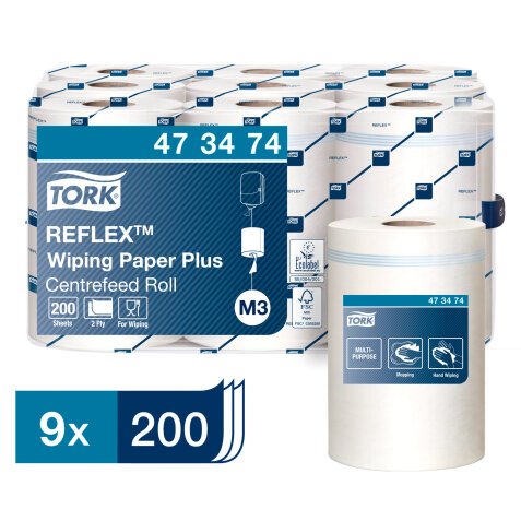 Tork Reflex™ Papier d'Essuyage Plus blanc M3, multi-usages 9 x 200 feuilles