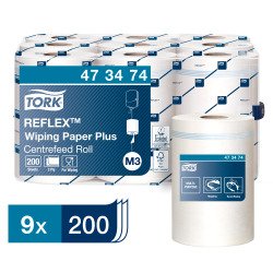 Tork Reflex™ Papier d'Essuyage Plus blanc M3, multi-usages 200 feuilles - Colis de 9