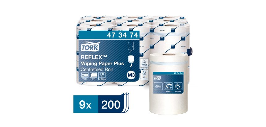 Tork Reflex™ Papier d'Essuyage Plus blanc M3, multi-usages 9 x 200 feuilles