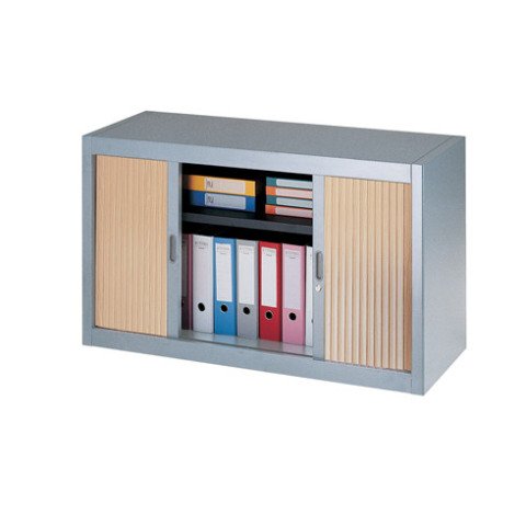 Armario de oficina metálico desmontable Armonía Alt. 70 x An. 120 cm Aluminio Puerta persiana Haya