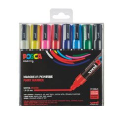 Doos met 8 markeerstiften Uni Ball Posca geassorteerde kleuren met kegelpunt 1,8 tot 2,5 mm