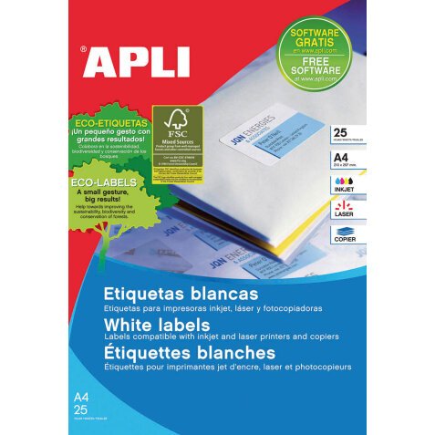 Etiquetas para impresora 105 x 37 mm Apli 1214- Caja 25 Hojas