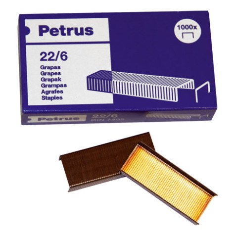 Grapas Petrus 22/6, 24/6 cobreadas Caja de 1000