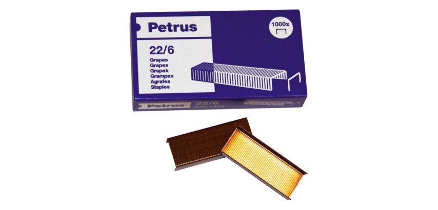 Grapas Petrus 22/6, 24/6 cobreadas Caja de 1000