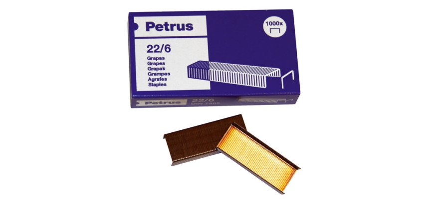 Grapas Petrus 22/6, 24/6 cobreadas Caja de 1000