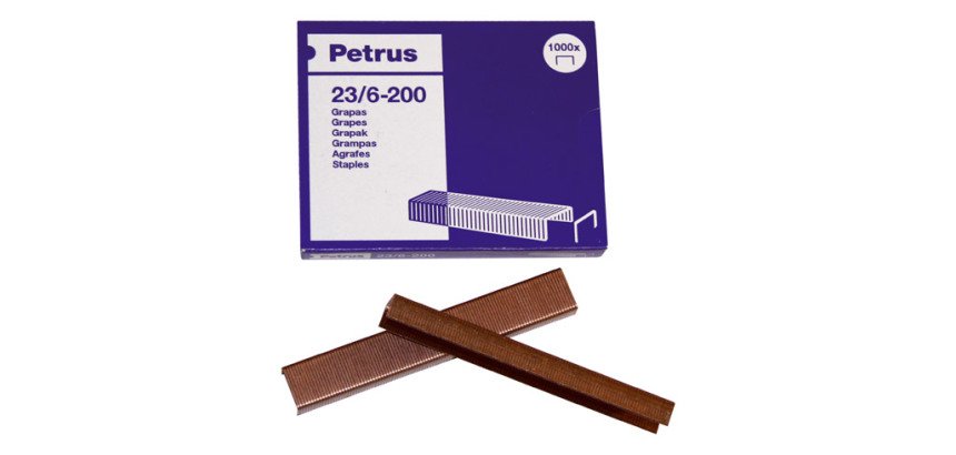 Grapas Petrus 23/6 cobreadas Caja de 1000