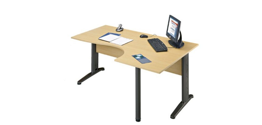 Bureau compact retour à droite hêtre L 160 cm, piétement L métal - O-line 2