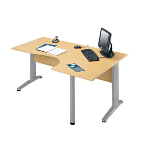 Bureau compact retour à droite hêtre L 160 cm, piétement L métal - O-line 2