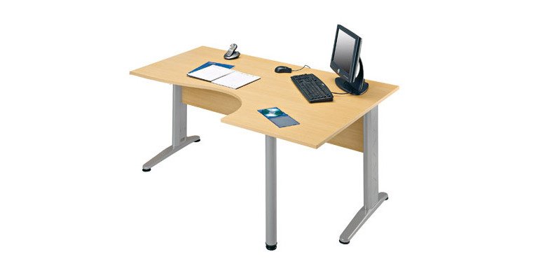 Bureau compact retour à droite hêtre L 160 cm, piétement L métal - O-line 2