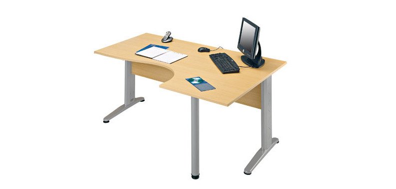 Bureau compact retour à droite hêtre L 160 cm, piétement L métal - O-line 2