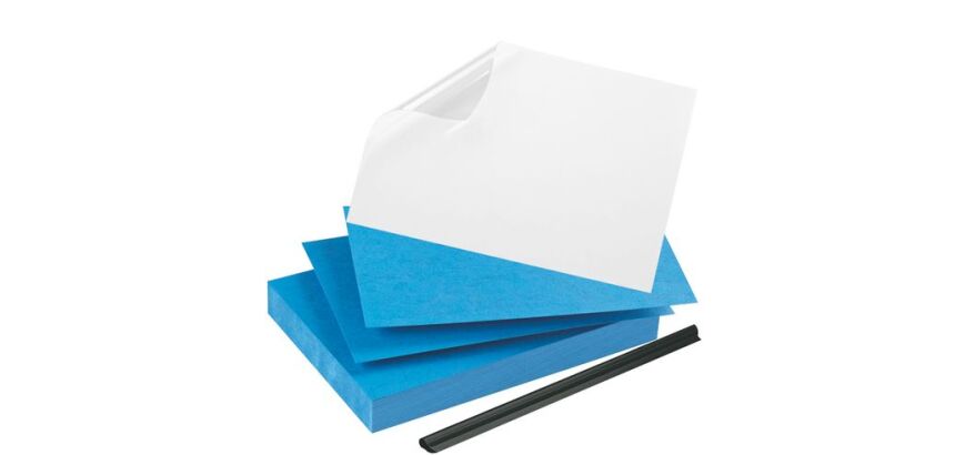 Pack 50 baguettes noires + 100 couvertures plastique incolores + 100 couvertures cartonnées bleues Fellowes