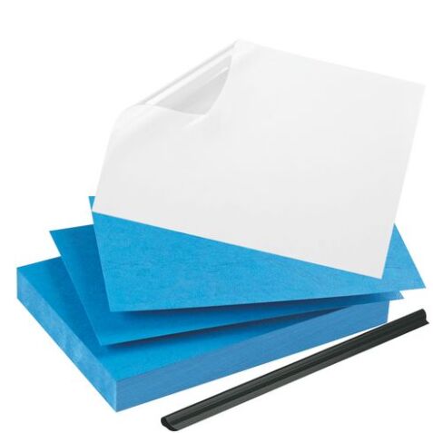 Pack 50 baguettes noires + 100 couvertures plastique incolores + 100 couvertures cartonnées bleues Fellowes