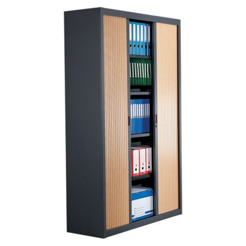 Armario de oficina metálico desmontable Armonía Alt. 200 x An. 100 cm Antracita Puerta persiana Haya