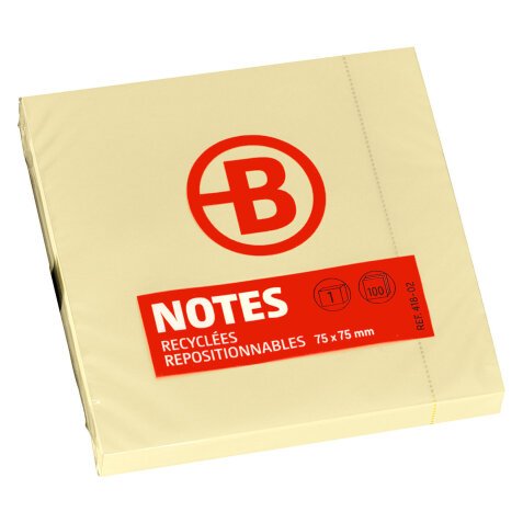Notes repositionnables jaunes recyclées Bruneau - bloc de 100 feuilles