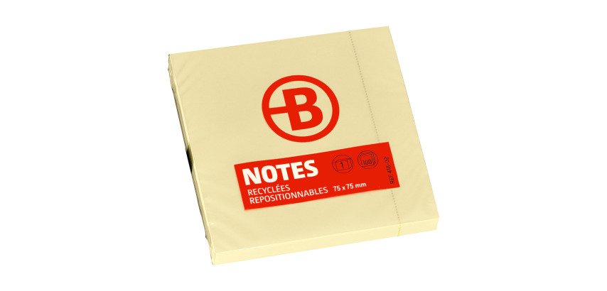 Blocco appunti  75x75 mm da 100 fogli notes riposizionabili riciclati giallo Bruneau