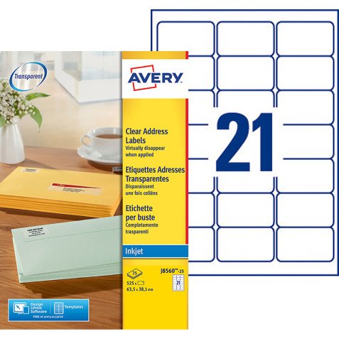 Pak 525 adresetiketten Avery J 8560 63,5 x 38,1 mm voor inkjetprinter