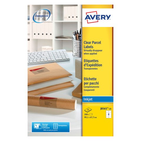 Etiquetas transparentes inkjet 99,1x67,7 mm Avery J8565