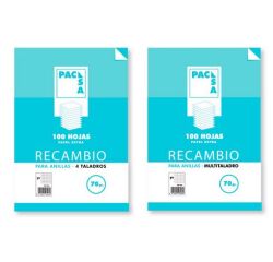 Recambio para carpeta de anillas 100 hojas 4x4 Folio 4 taladros Pacsa