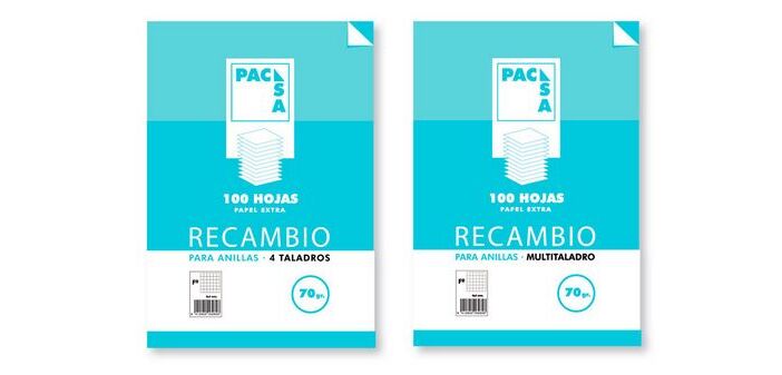 Recambio para carpeta de anillas 100 hojas 4x4 Folio 4 taladros Pacsa