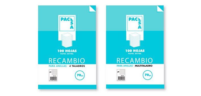 Recambio para carpeta de anillas 100 hojas 4x4 Folio 4 taladros Pacsa