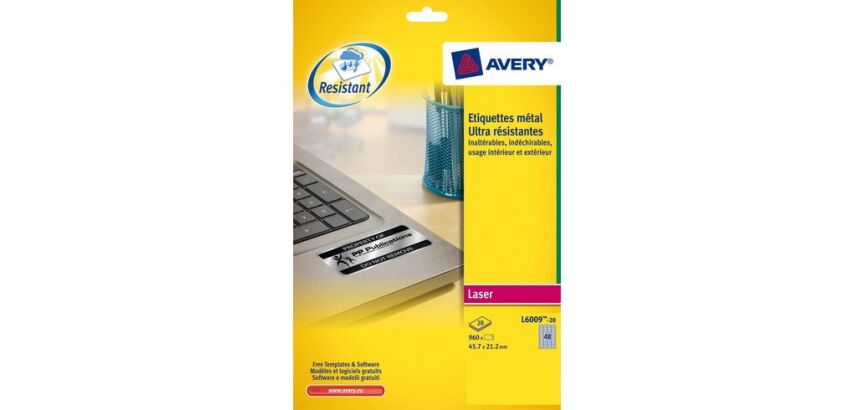Box of 960 super strong labels Avery L 6009 4,.7 x 21,2 mm metallic grey for laser printer