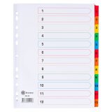 Intercalaire A4+ carte bristol blanche Bruneau 12 onglets numériques multicolores - 1 jeu