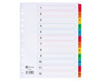 Intercalaire A4+ carte bristol blanche Bruneau 12 onglets numériques multicolores - 1 jeu