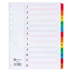 JMB set of large numbered dividers, Bristol board with Mylar tabs, 12 divisions