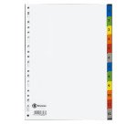 Intercalaire A4+ carte bristol blanche Bruneau 12 onglets numériques multicolores - 1 jeu