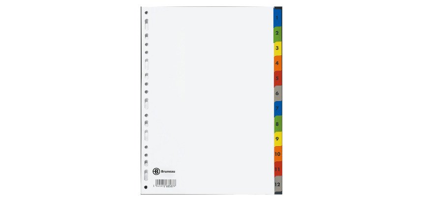 JMB set of large numbered dividers, Bristol board with Mylar tabs, 12 divisions