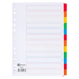 Intercalaire A4 carte bristol blanche Bruneau 12 onglets neutres multicolores - 1 jeu