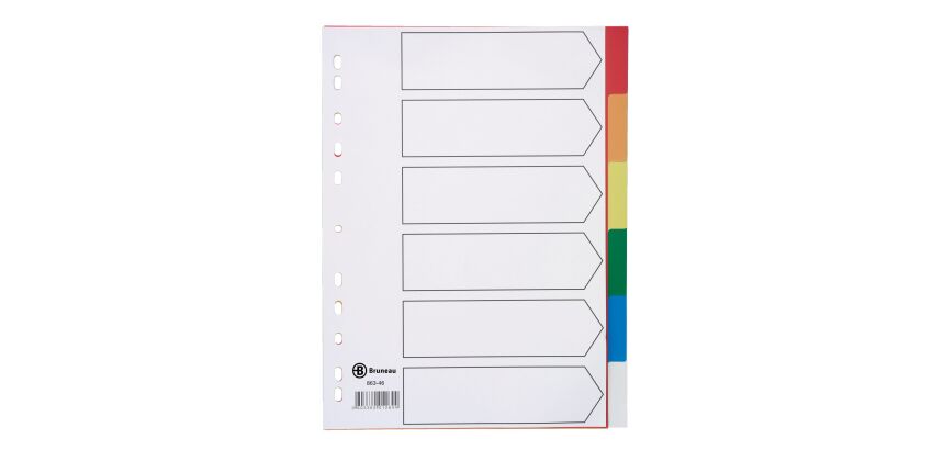 Intercalaire A4+ polypropylène coloré Bruneau 6 onglets neutres multicolores - 1 jeu