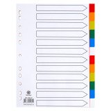 Intercalaire A4 polypropylène coloré Bruneau 12 onglets neutres multicolores - 1 jeu