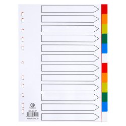 Intercalaire A4 polypropylène coloré Bruneau 12 onglets neutres multicolores - 1 jeu