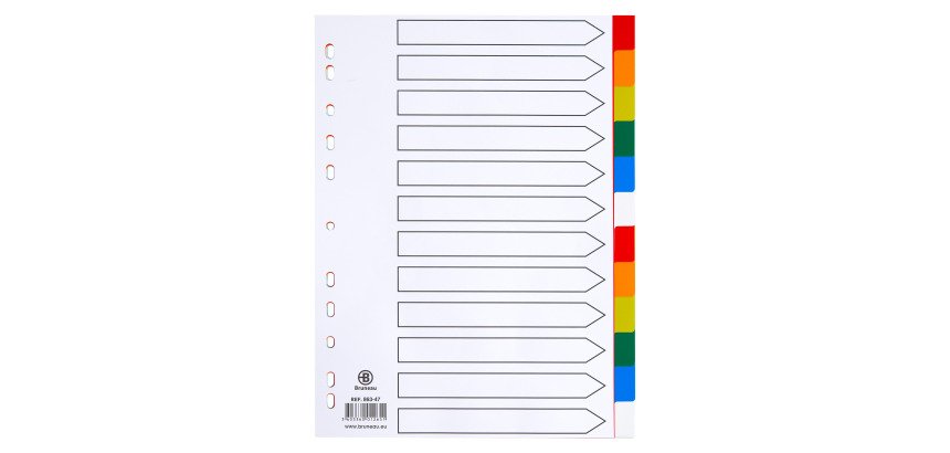 Separadores de polipropileno A4 12 divisiones colores Bruneau