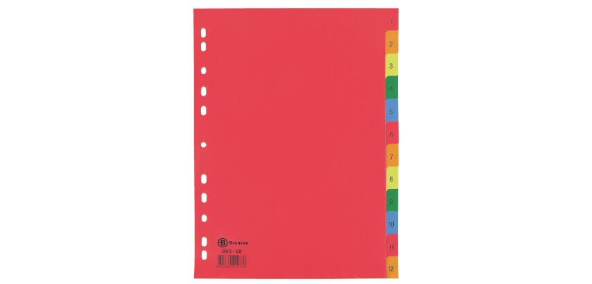Separadores numéricos A4 12 divisiones polipropileno colores Bruneau
