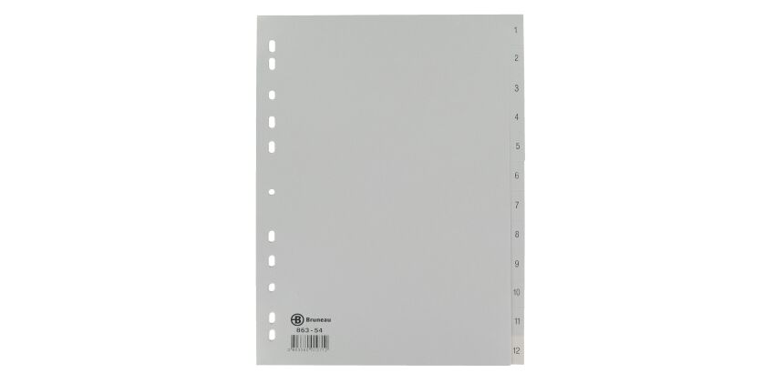 Separadores numéricos A4 12 divisiones polipropileno gris Bruneau