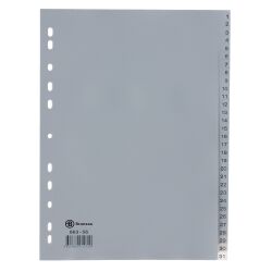 Intercalaire A4 polypropylène gris Bruneau 31 onglets numériques gris - 1 jeu