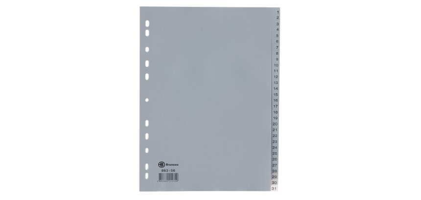 Separadores numéricos A4 31 divisiones polipropileno gris Bruneau