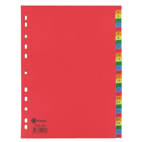 Separadores numéricos A4 31 divisiones polipropileno colores Bruneau