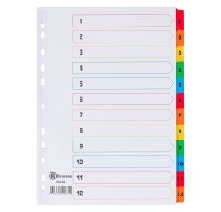 Separadores numéricos cartulina Bristol Blanca A4 Bruneau 12 pestañas multicolor
