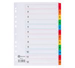 Intercalaire A4 carte bristol blanche Bruneau 12 onglets numériques multicolores - 1 jeu