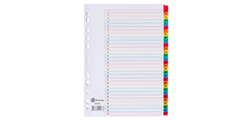Subject dividers numeric 31 divisions Bristol board A4 JMB