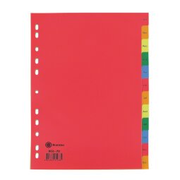 Intercalaire A4 polypropylène coloré Bruneau 12 onglets mensuels multicolores - 1 jeu
