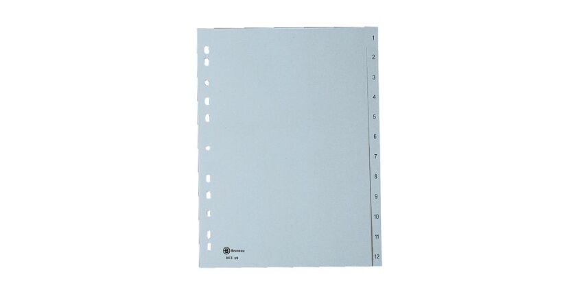 Intercalaire A4+ polypropylène gris Bruneau 12 onglets numériques gris - 1 jeu
