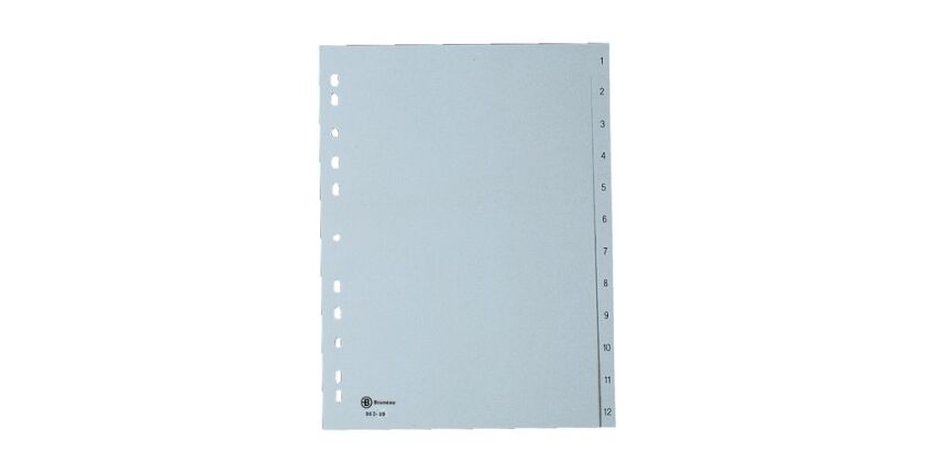 Intercalaire A4+ polypropylène gris Bruneau 12 onglets numériques gris - 1 jeu