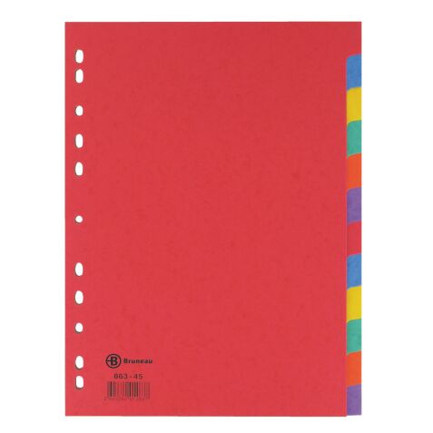 Intercalaire A4 carte lustrée colorée Bruneau 12 onglets neutres multicolores - 1 jeu