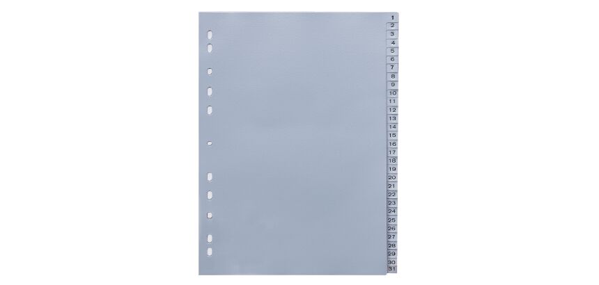 Jeu 31 intercalaires numériques polypropylène gris 12/100e - Maxiburo