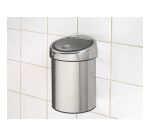 Poubelle murale 3 litres Brabantia Touch-bin ronde inox brillant